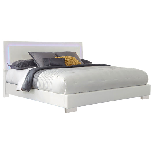 Felicity Wood Eastern King LED Panel Bed White High Gloss - Discount Furniture Connection