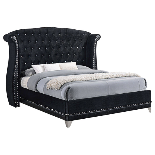Barzini Upholstered California King Wingback Bed Black - Discount Furniture Connection