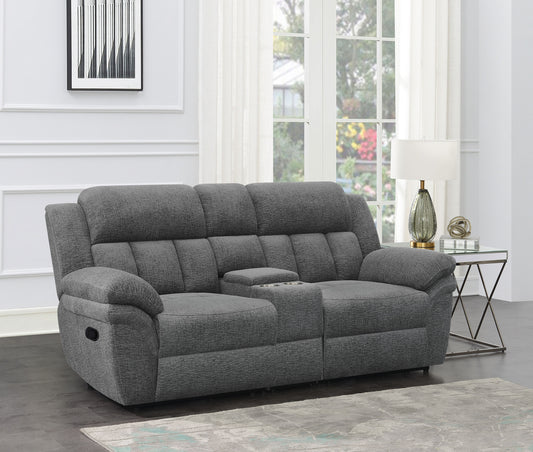 Bahrain Upholstered Motion Loveseat Charcoal - Discount Furniture Connection