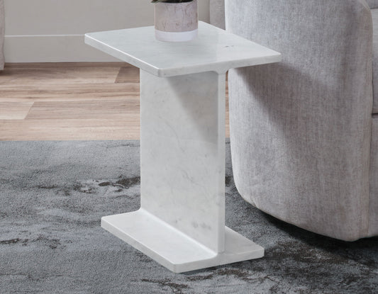 Irma I-Beam Solid Banswara White Marble Accent Table