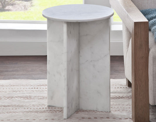 Niki Solid Banswara White Marble Accent Table