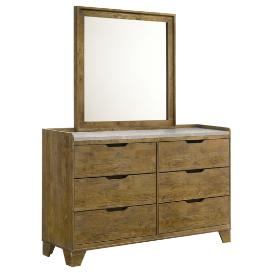 Henderson 6-drawer Bedroom Dresser with Mirror Medium Oak - Discount Furniture Connection