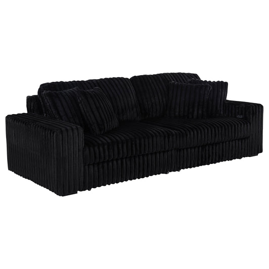 Jacana Corduroy Upholstered Dual Power Chaise Sofa Black - Discount Furniture Connection