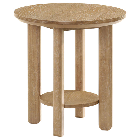 Ottowa Round Wood Side End Table with Shelf Washed Oak