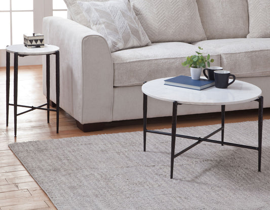 Loxie 3-Piece Round Solid White Marble Top Tables