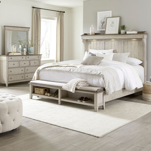 King Mantle Storage Bed, Dresser & Mirror