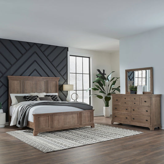 Queen Panel Bed, Dresser & Mirror