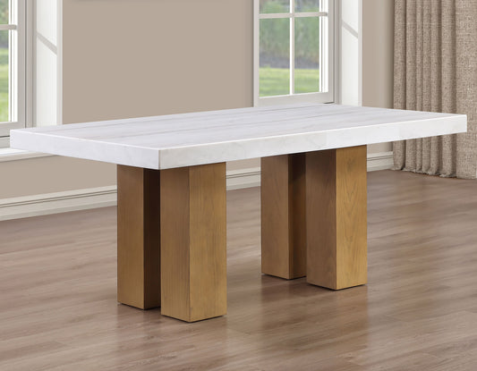 Artemis 70in White Marble Dining Table, Sand Finish