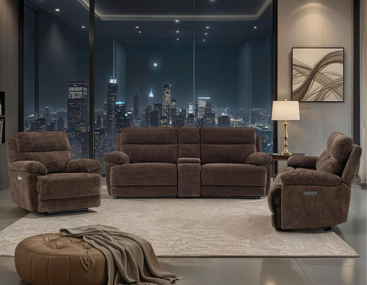 Gatlin Dual-Power Reclining, Brown Fabric
114″ Sofa
95″ Console Loveseat
Recliner
