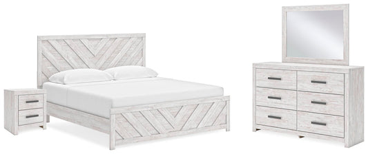 Cayboni King Panel Bed with Mirrored Dresser and Nightstand - Discount Furniture Connection