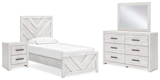 Cayboni Twin Panel Bed with Mirrored Dresser and Nightstand - Discount Furniture Connection