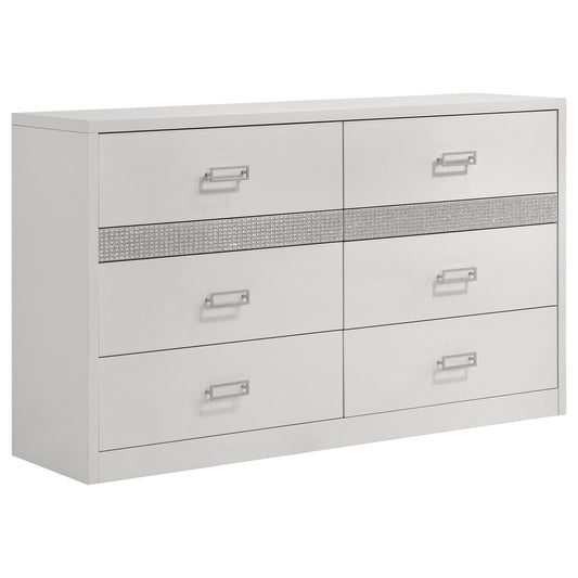 Viana 6-Drawer Bedroom Dresser with Chrome Pulls White High Gloss