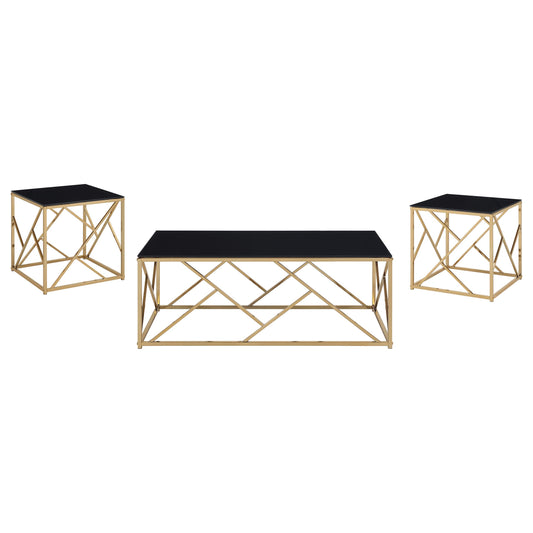 Comisso Contemporary 3-Piece Tempered Glass Coffee Table Set Gold