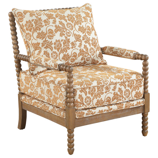 Blanchett Upholstered Bobbin Accent Chair Apricot and Distressed Brown