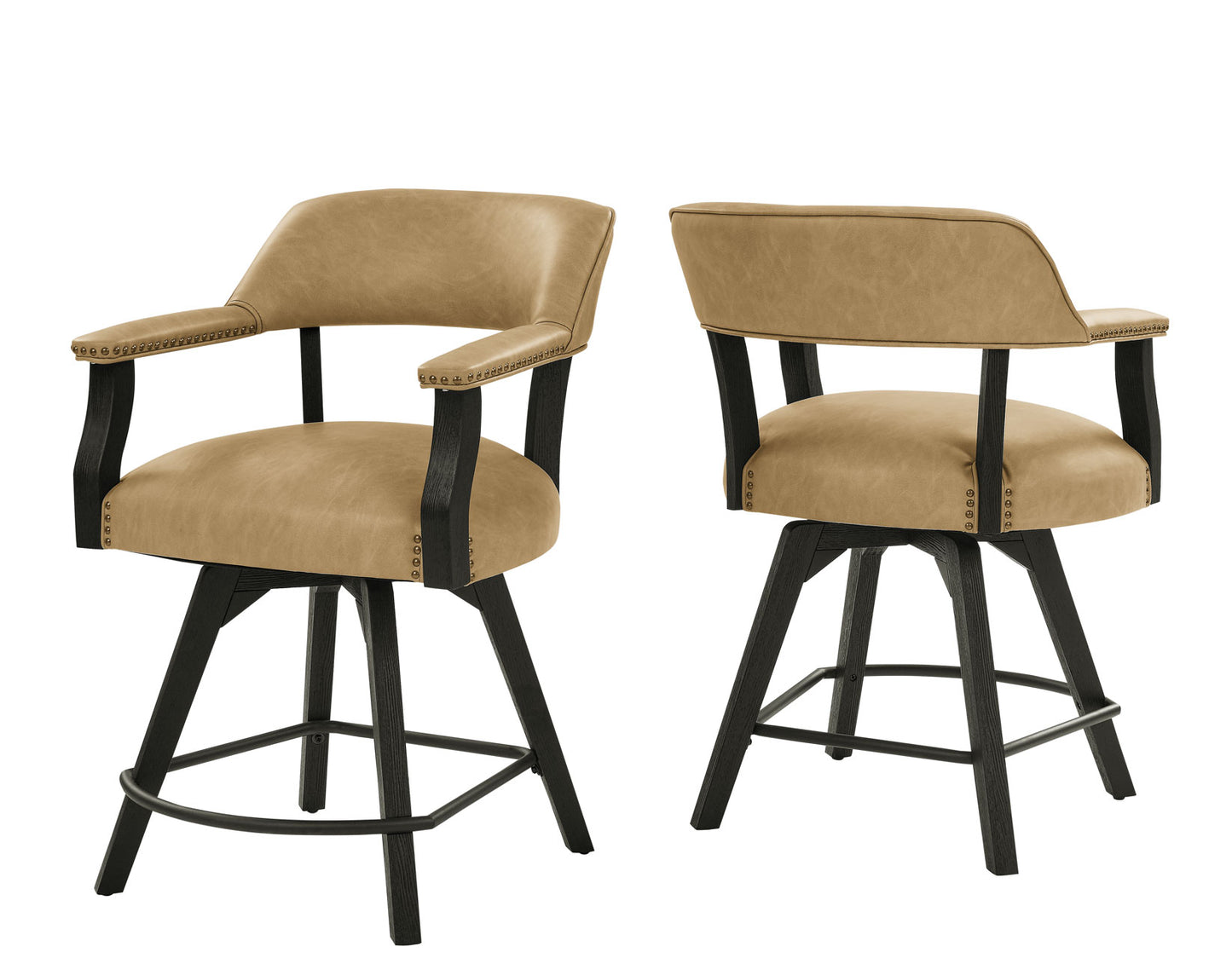 Rylie 24″ Counter Captains Chair, Black Finish with Sand Vegan Leather