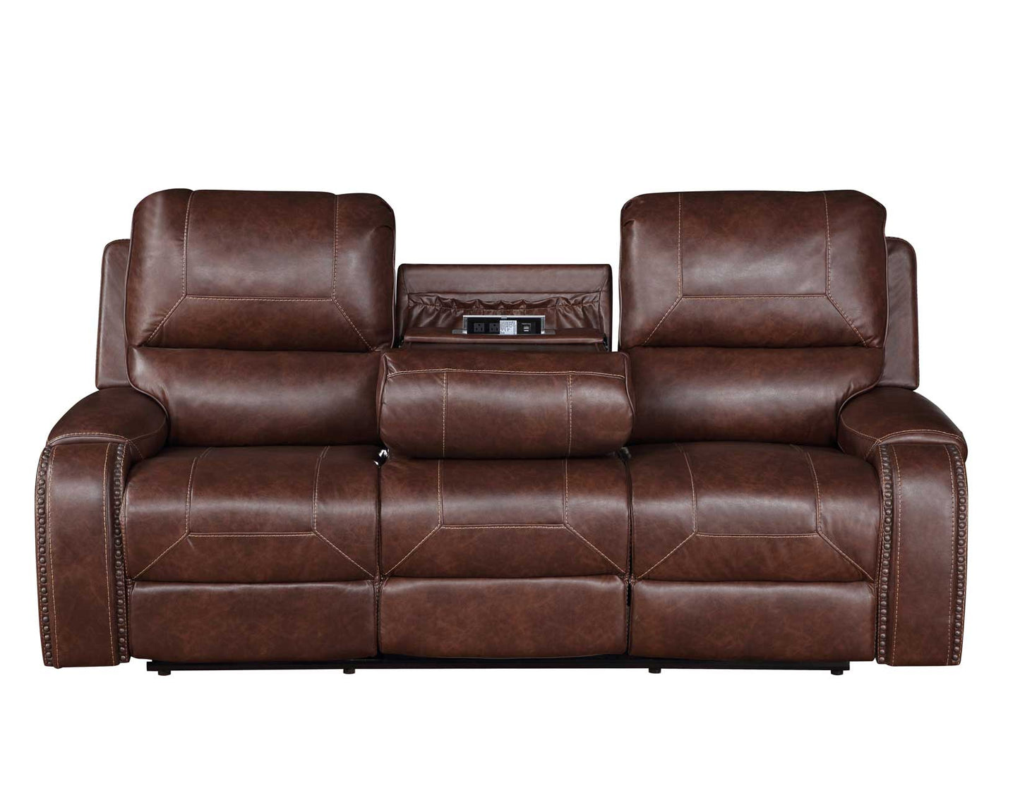 Keily Sofa, Manual Reclining, Drop-Down Console, Brown