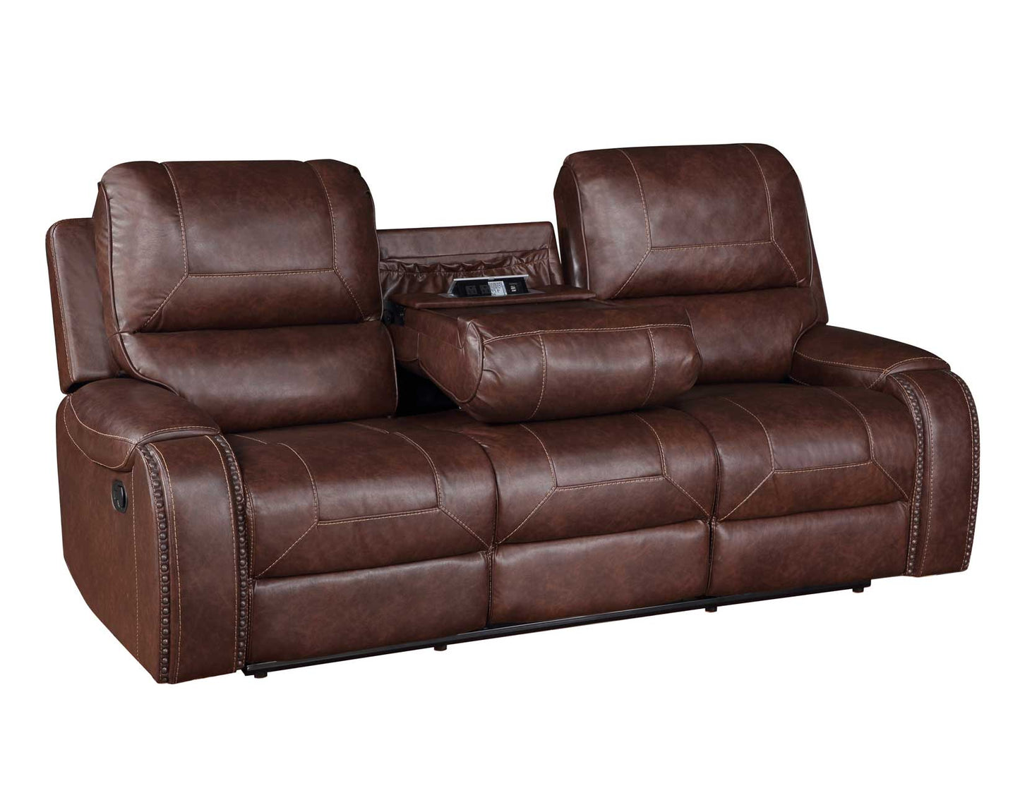Keily Sofa, Manual Reclining, Drop-Down Console, Brown