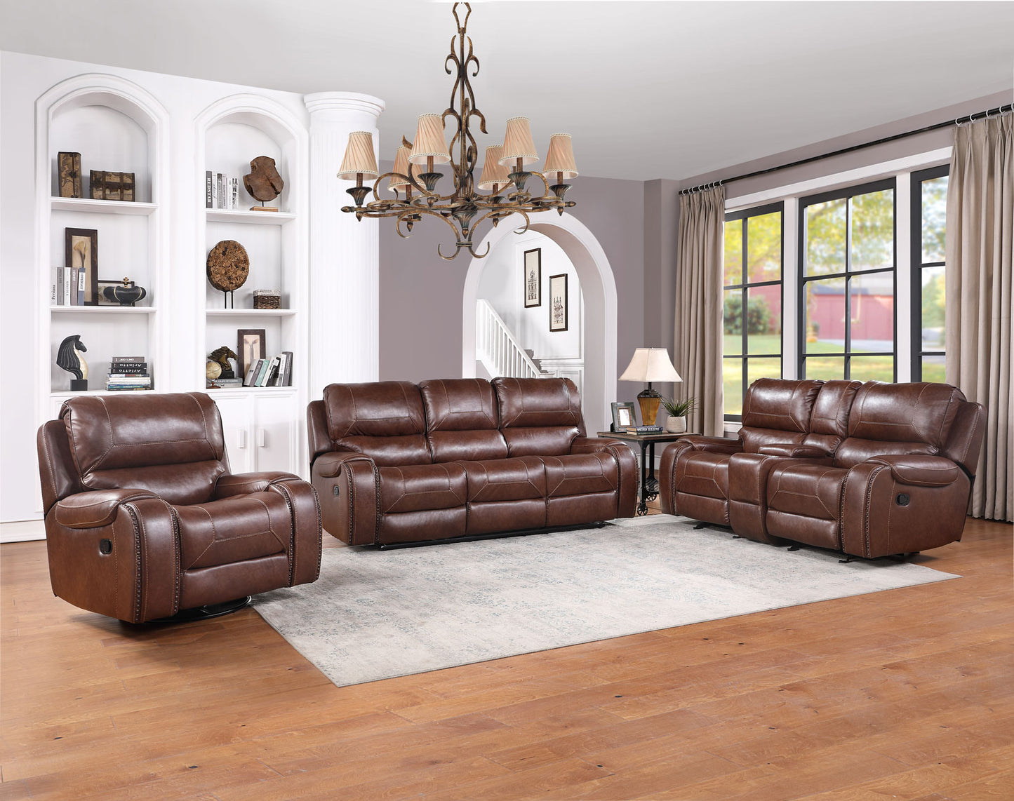 Keily Sofa, Manual Reclining, Drop-Down Console, Brown