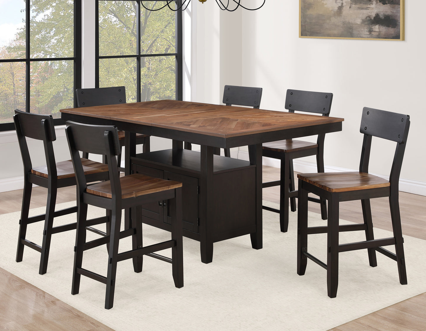 Bermuda 60-80″ Storage Counter Table with 20″ Leaf
