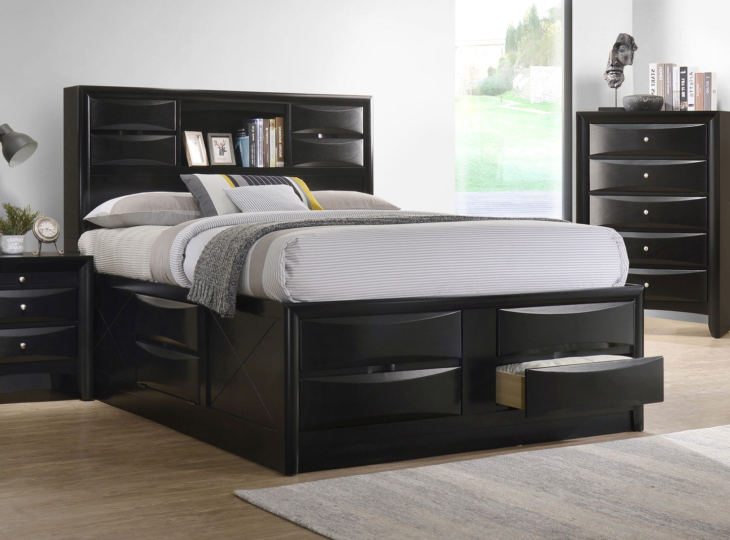 Briana Wood California King Storage Bookcase Bed Black - Discount Furniture Connection