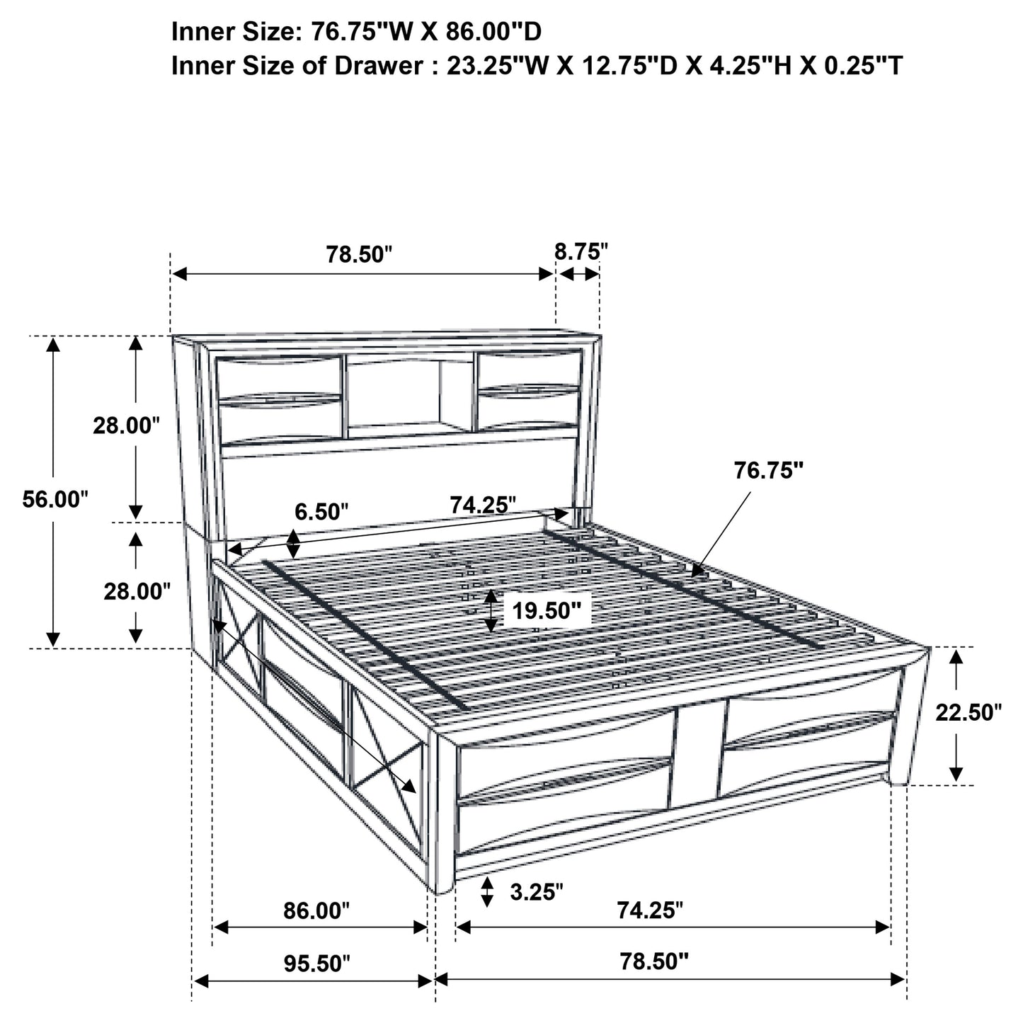 Briana Wood California King Storage Bookcase Bed Black - Discount Furniture Connection