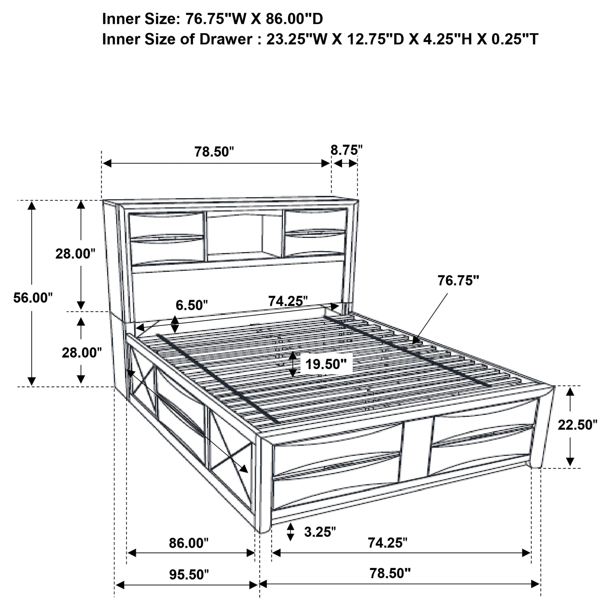 Briana Wood California King Storage Bookcase Bed Black - Discount Furniture Connection