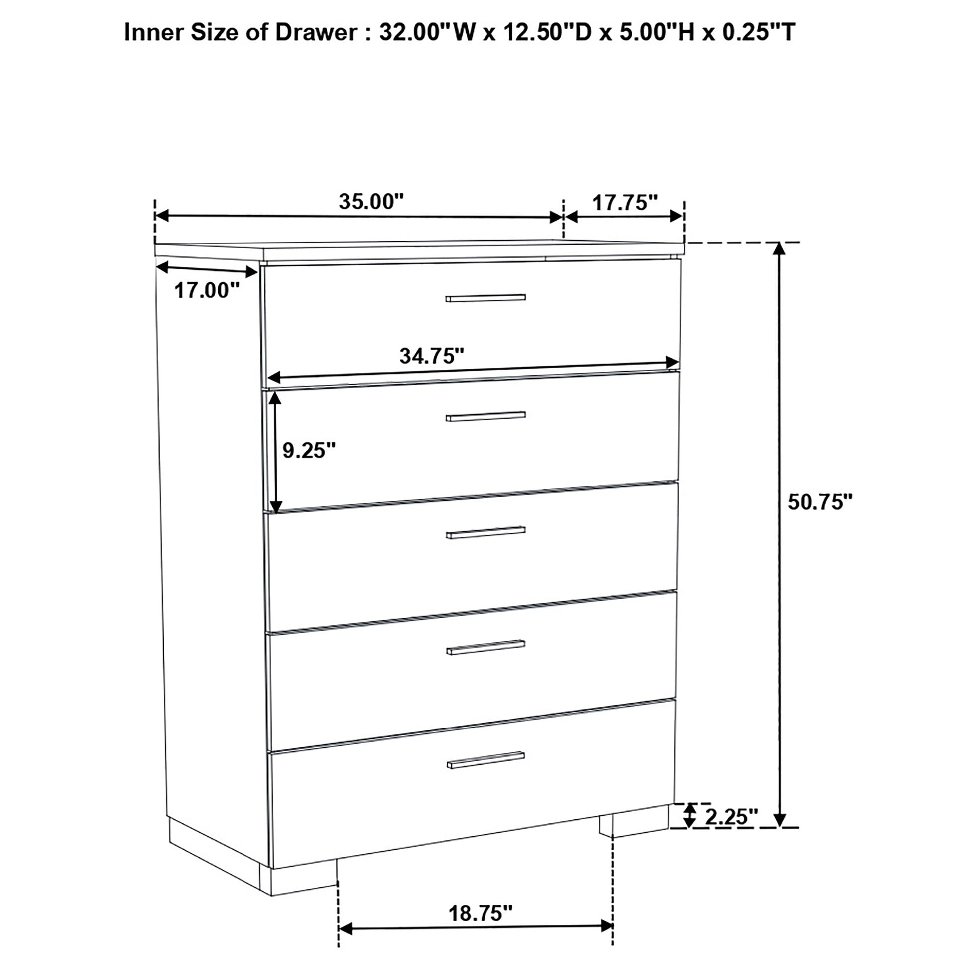Felicity 5-drawer Bedroom Chest White High Gloss - Discount Furniture Connection