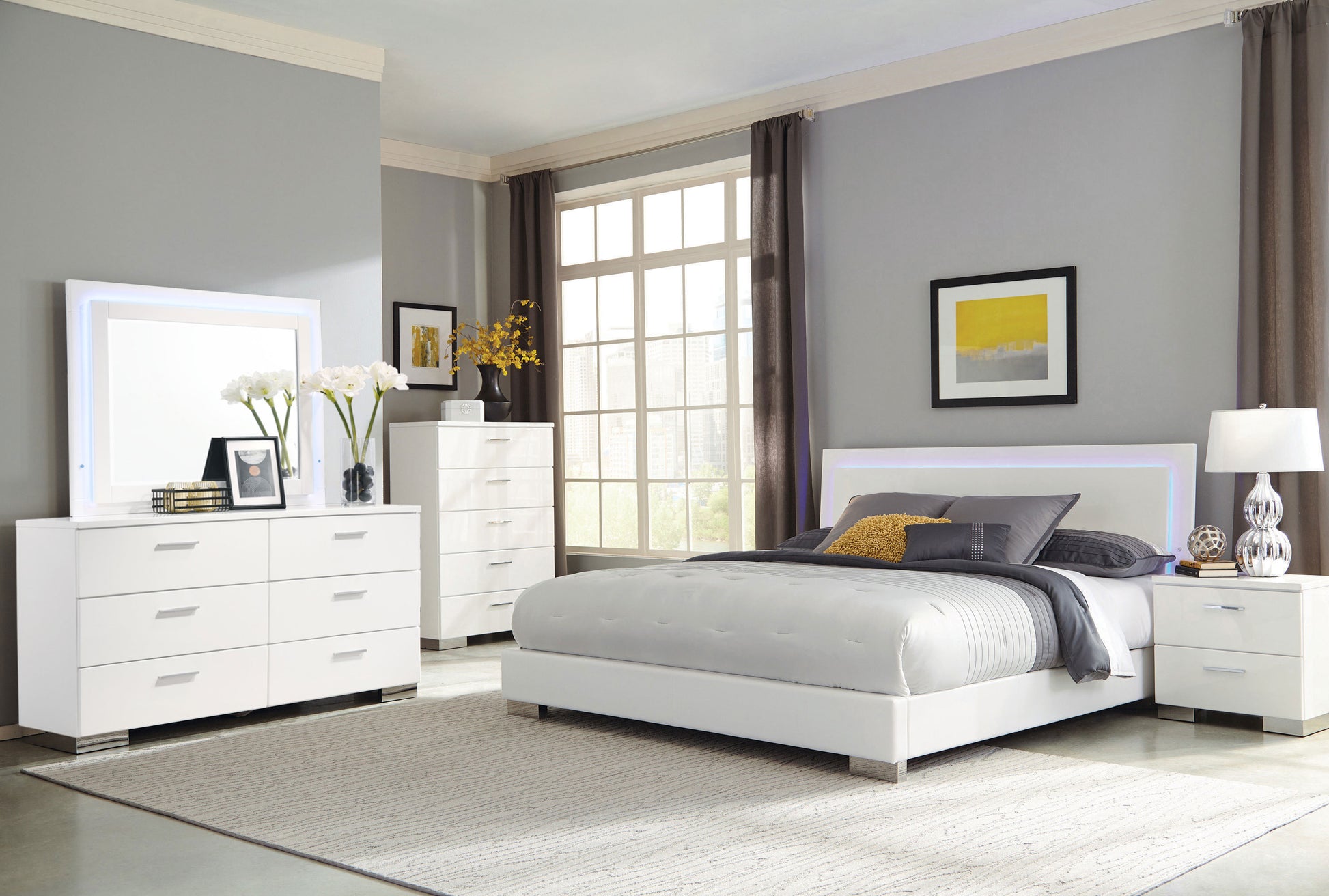 Felicity 5-drawer Bedroom Chest White High Gloss - Discount Furniture Connection