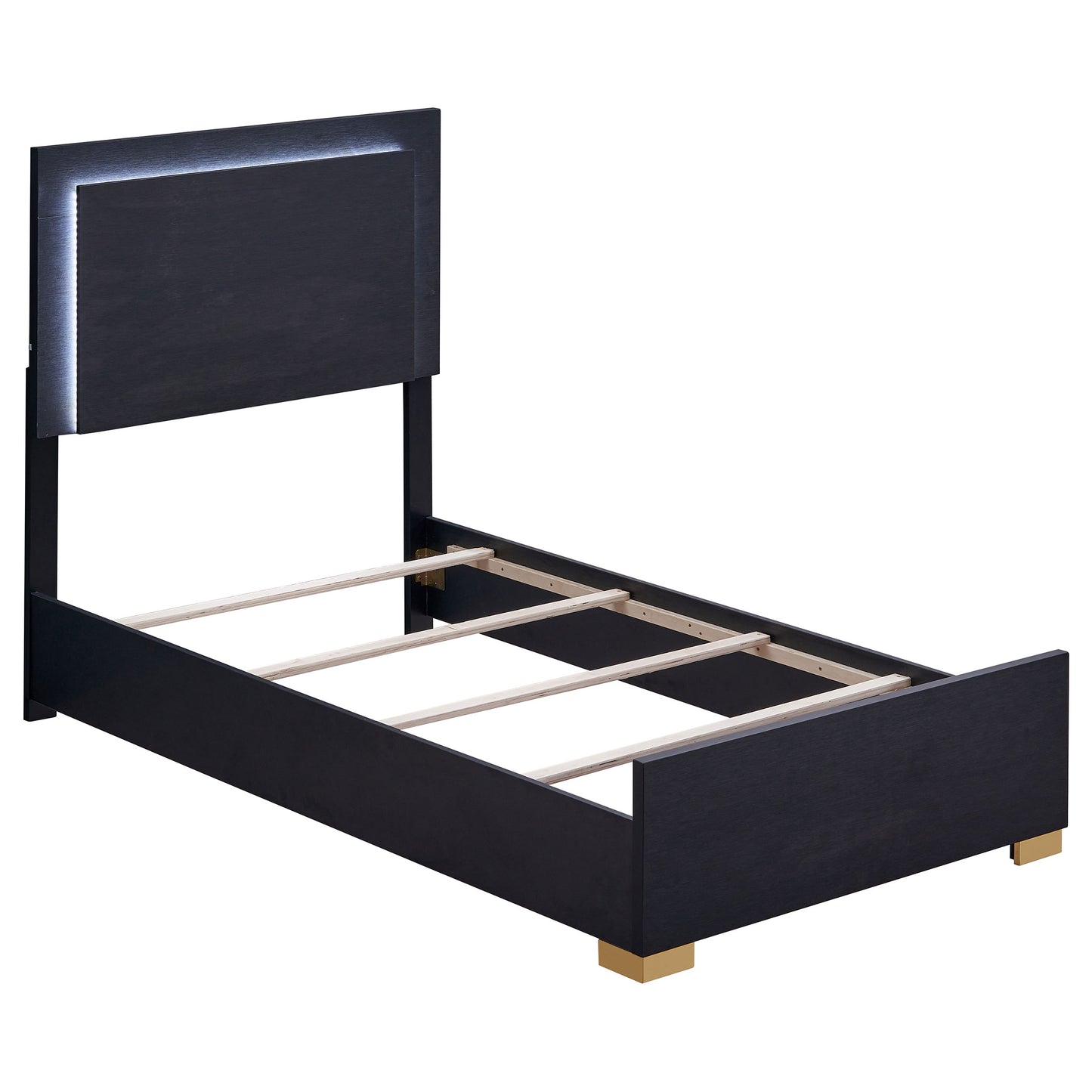 Marceline Wood Twin LED Panel Bed Black - Discount Furniture Connection