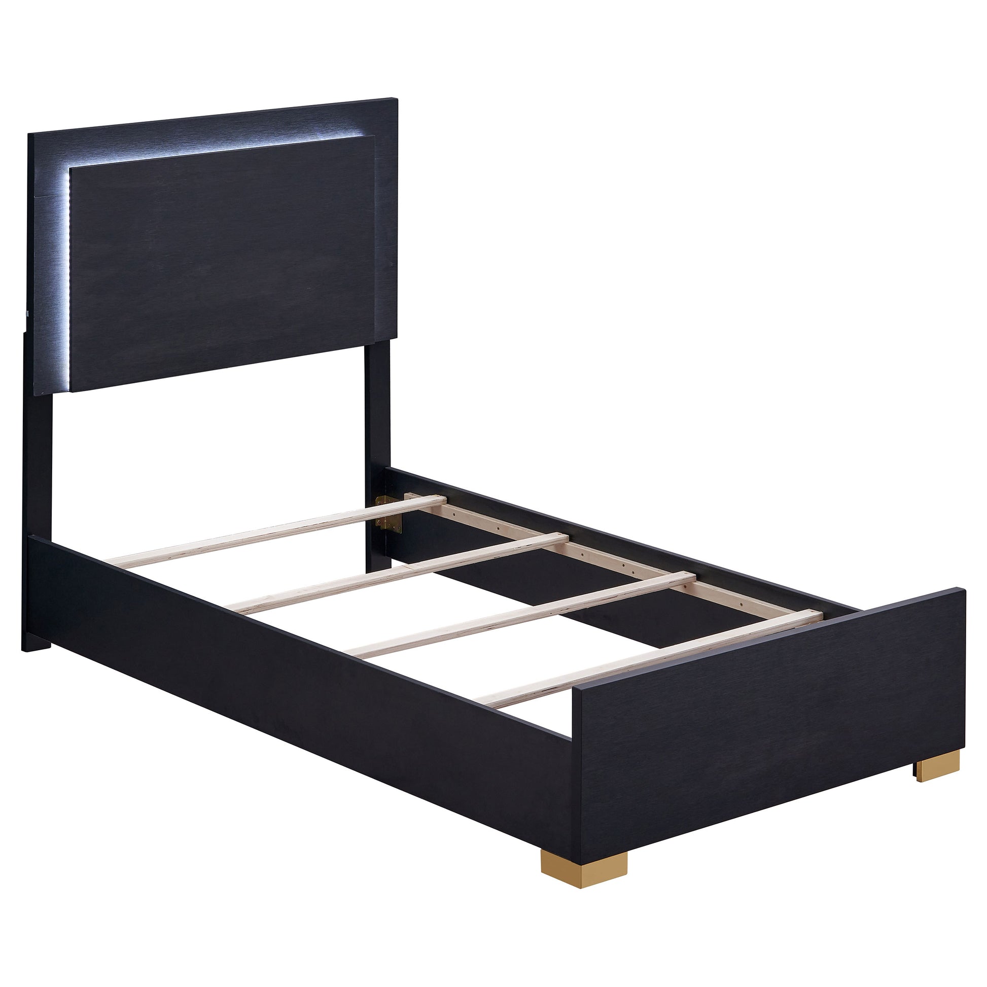 Marceline Wood Twin LED Panel Bed Black - Discount Furniture Connection
