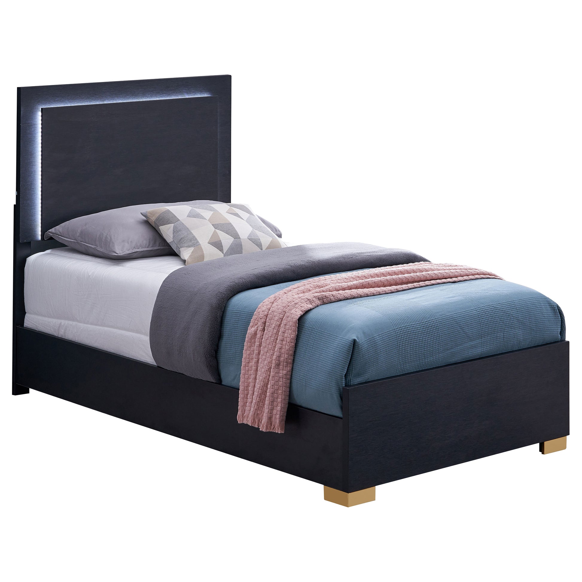 Marceline Wood Twin LED Panel Bed Black - Discount Furniture Connection