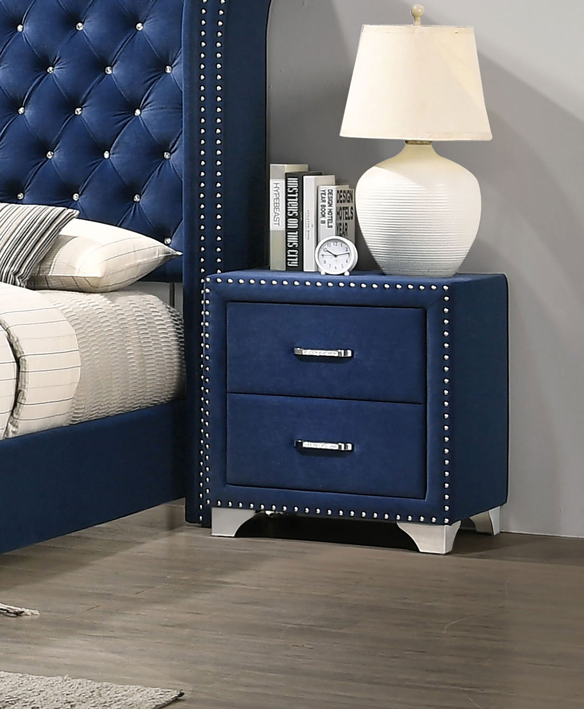 Melody Upholstered 2-drawer Nightstand Pacific Blue - Discount Furniture Connection
