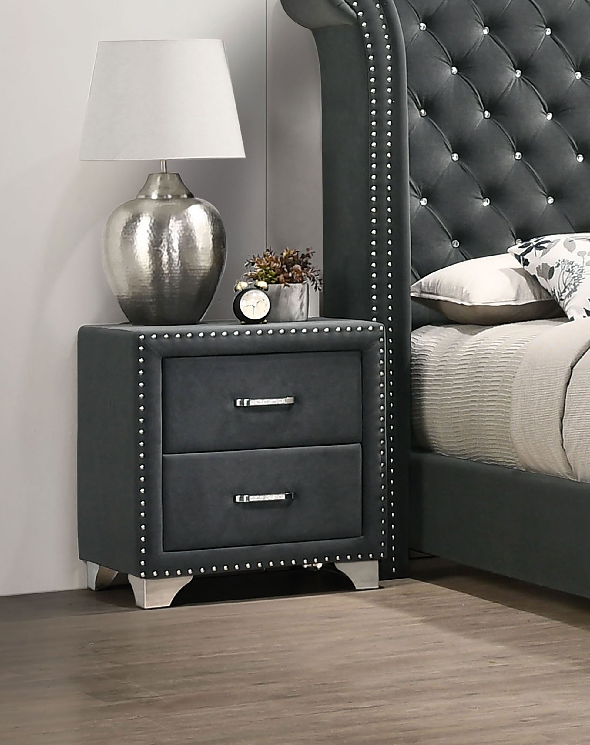 Melody Upholstered 2-drawer Nightstand Grey - Discount Furniture Connection