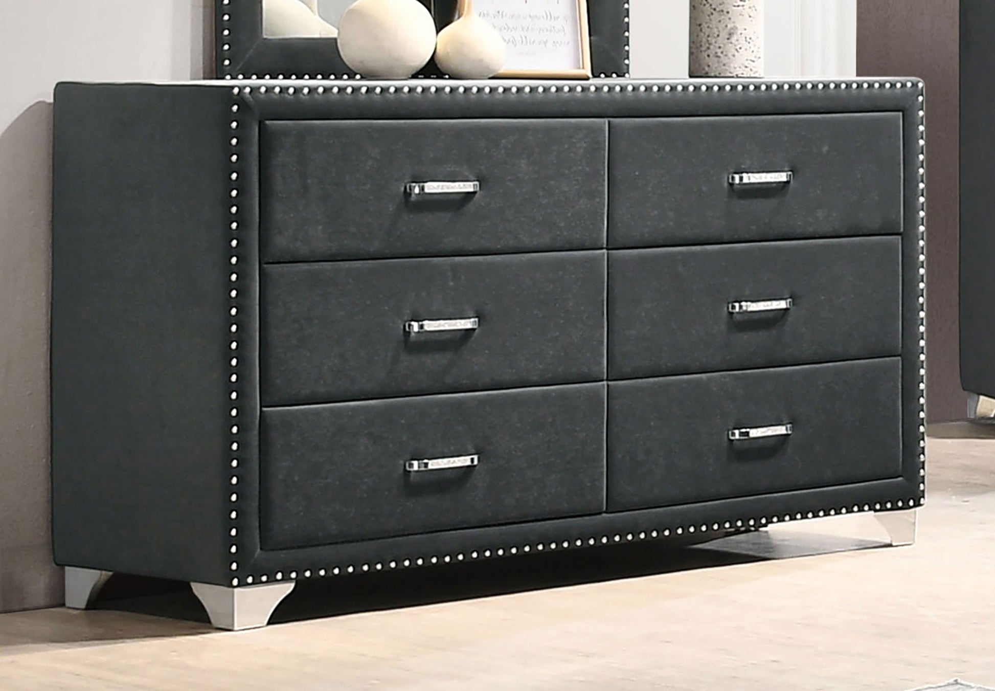 Melody 6-drawer Upholstered Dresser Grey - Discount Furniture Connection