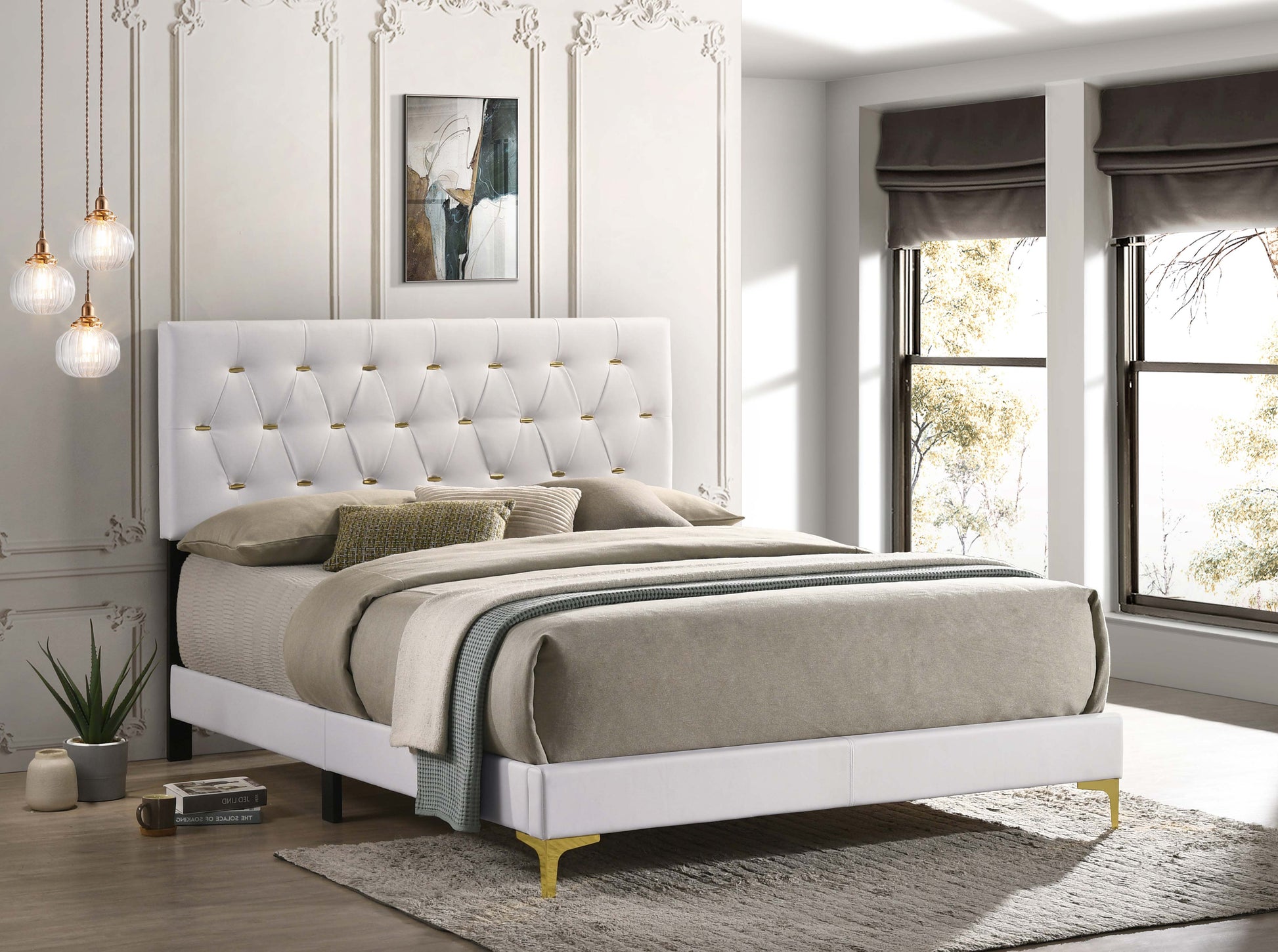 Kendall Upholstered California King Panel Bed White - Discount Furniture Connection