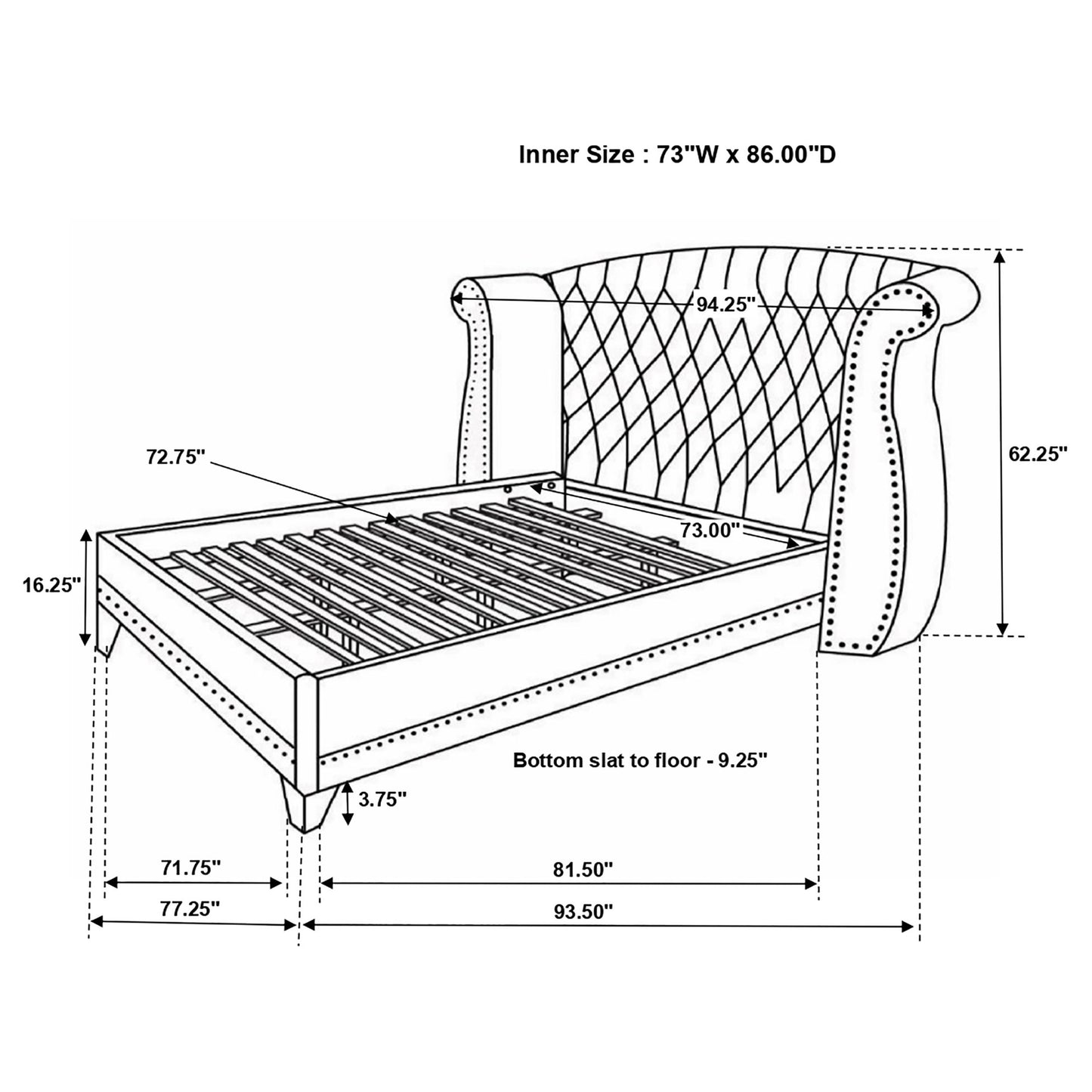 Barzini Upholstered California King Wingback Bed Black - Discount Furniture Connection