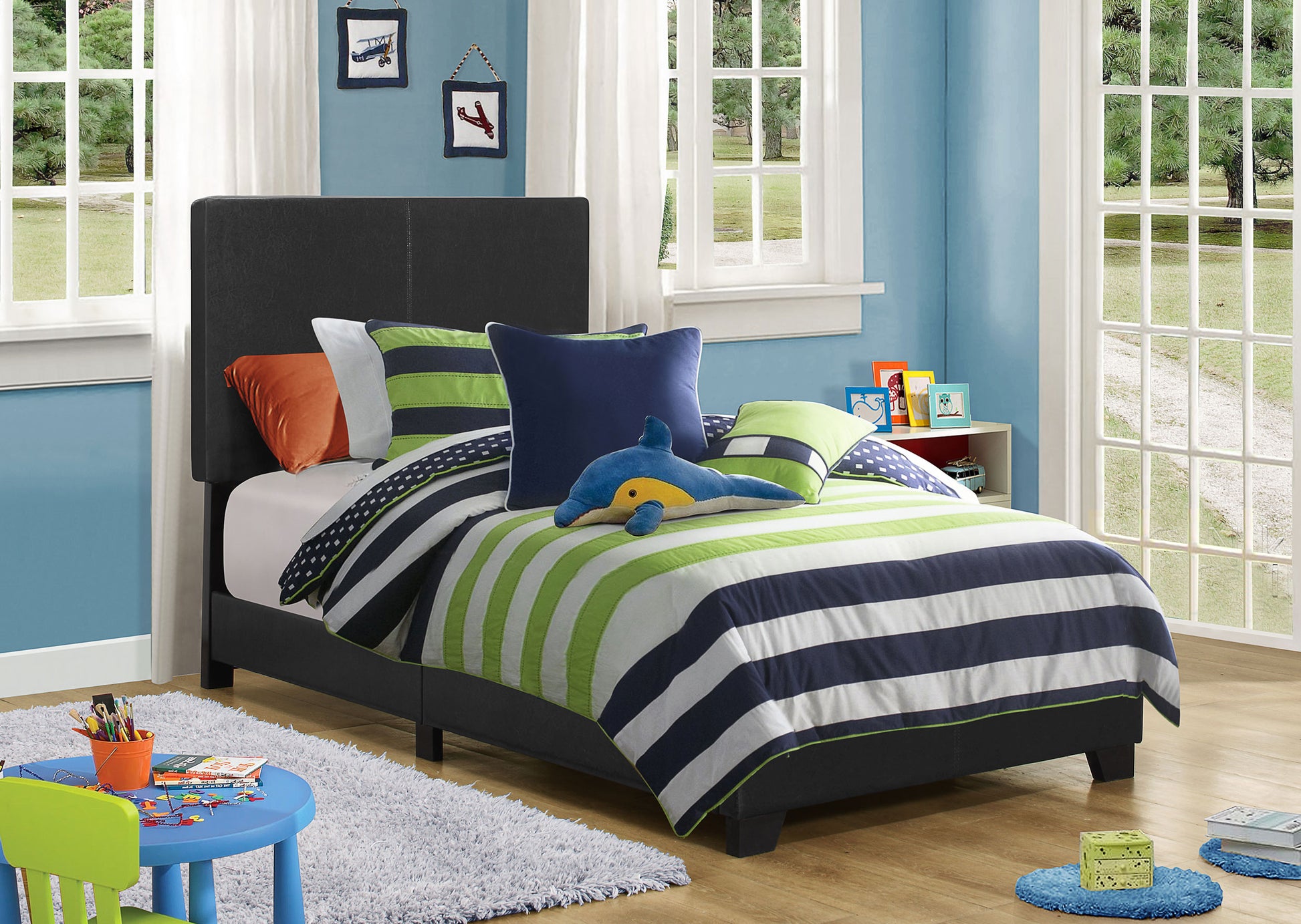Dorian Faux Leather Upholstered Twin Panel Bed Black - Discount Furniture Connection