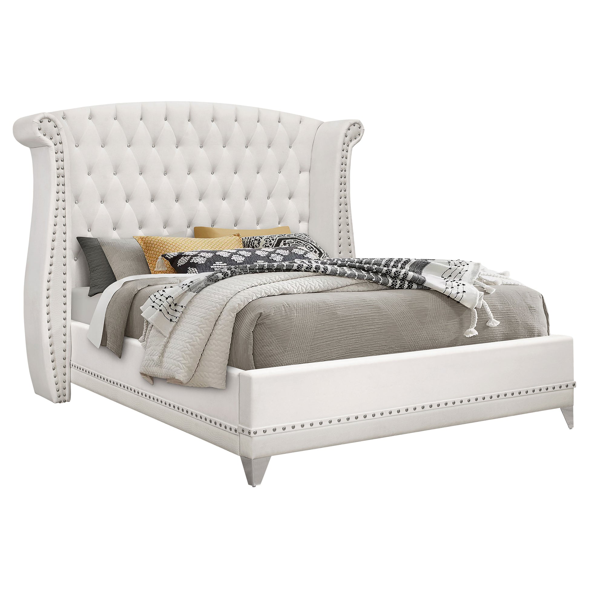 Barzini Upholstered Queen Wingback Bed White - Discount Furniture Connection