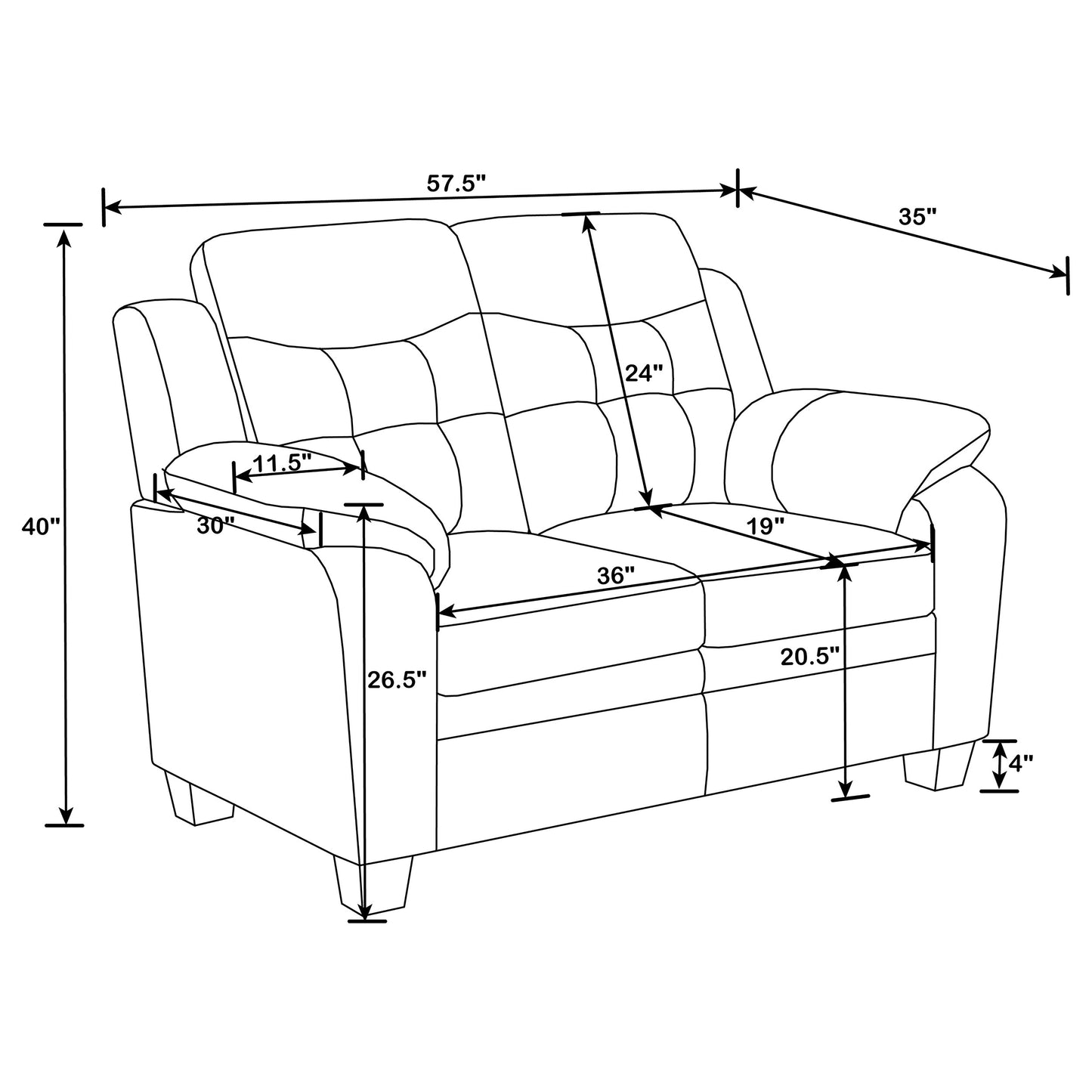 Finley 3-piece Upholstered Padded Arm Tufted Sofa Set Black - Discount Furniture Connection