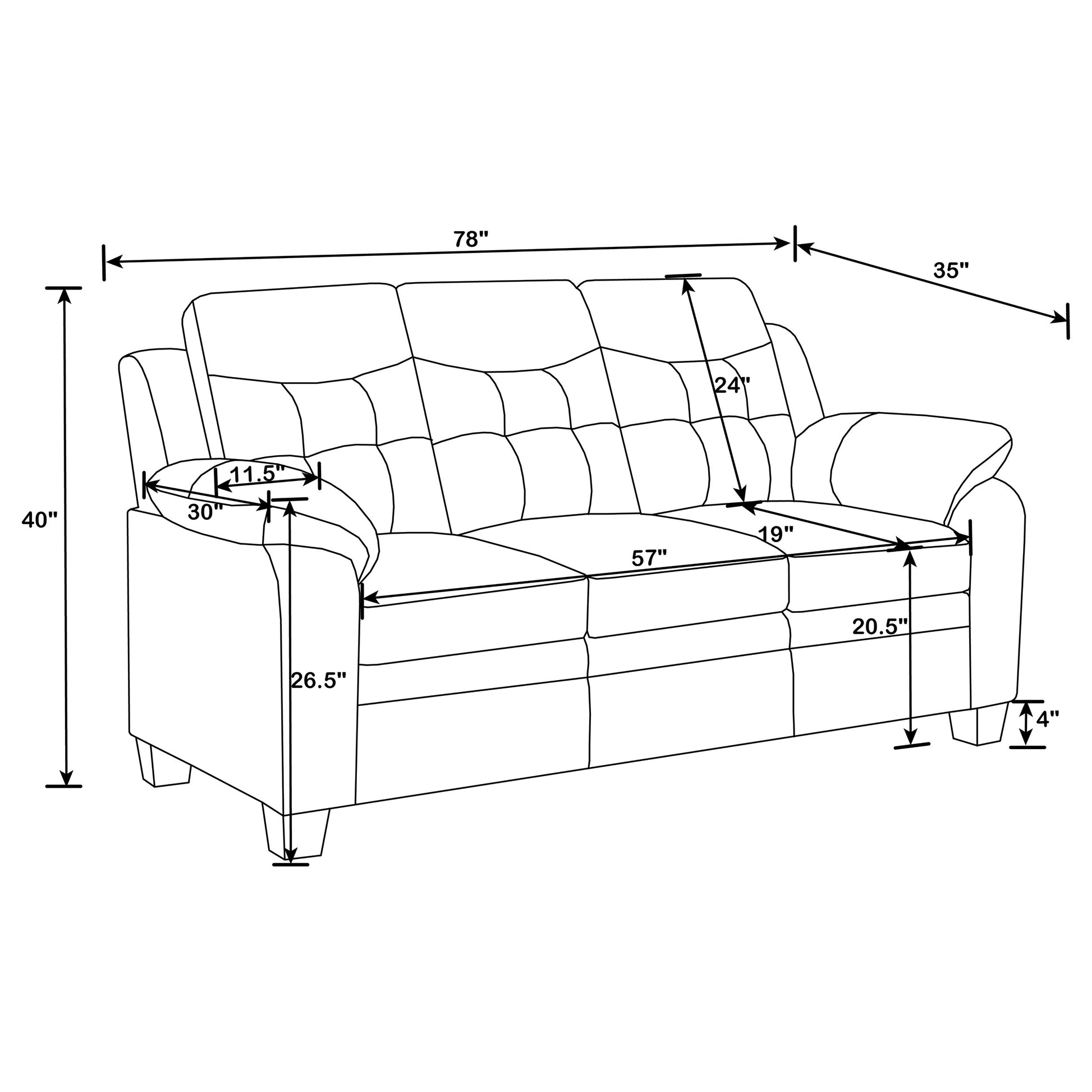 Finley 3-piece Upholstered Padded Arm Tufted Sofa Set Black - Discount Furniture Connection