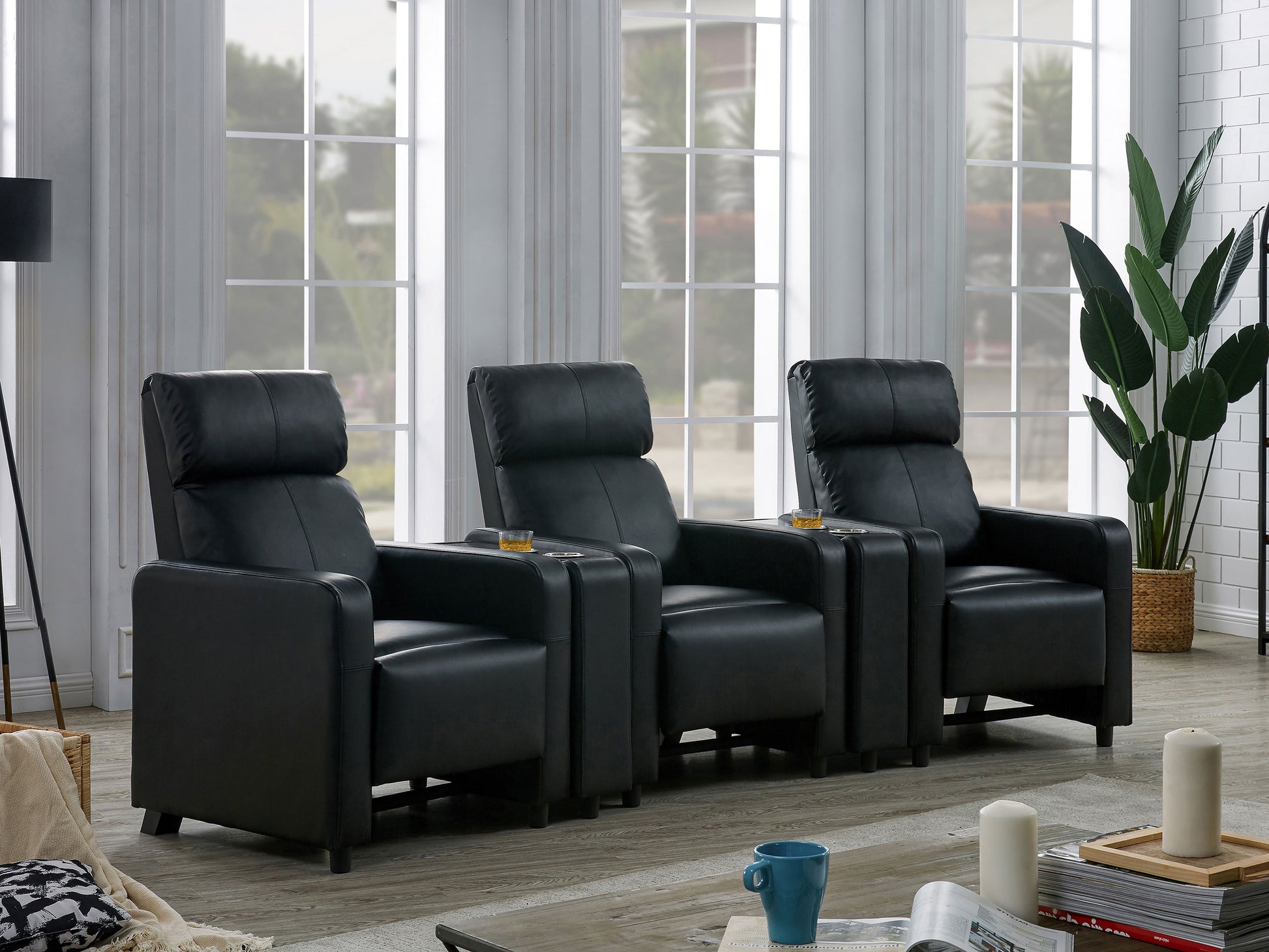 Toohey Upholstered Tufted Recliner Living Room Set Black - Discount Furniture Connection