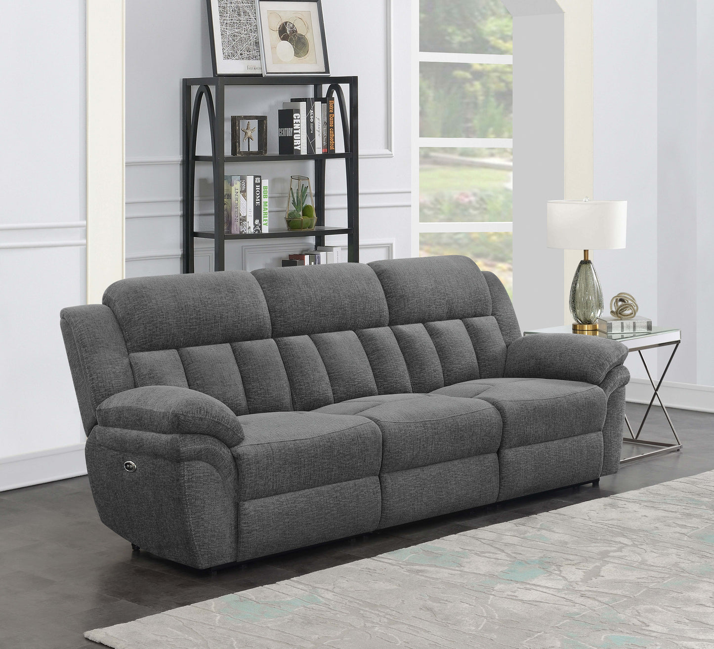 Bahrain Upholstered Power Sofa Charcoal - Discount Furniture Connection