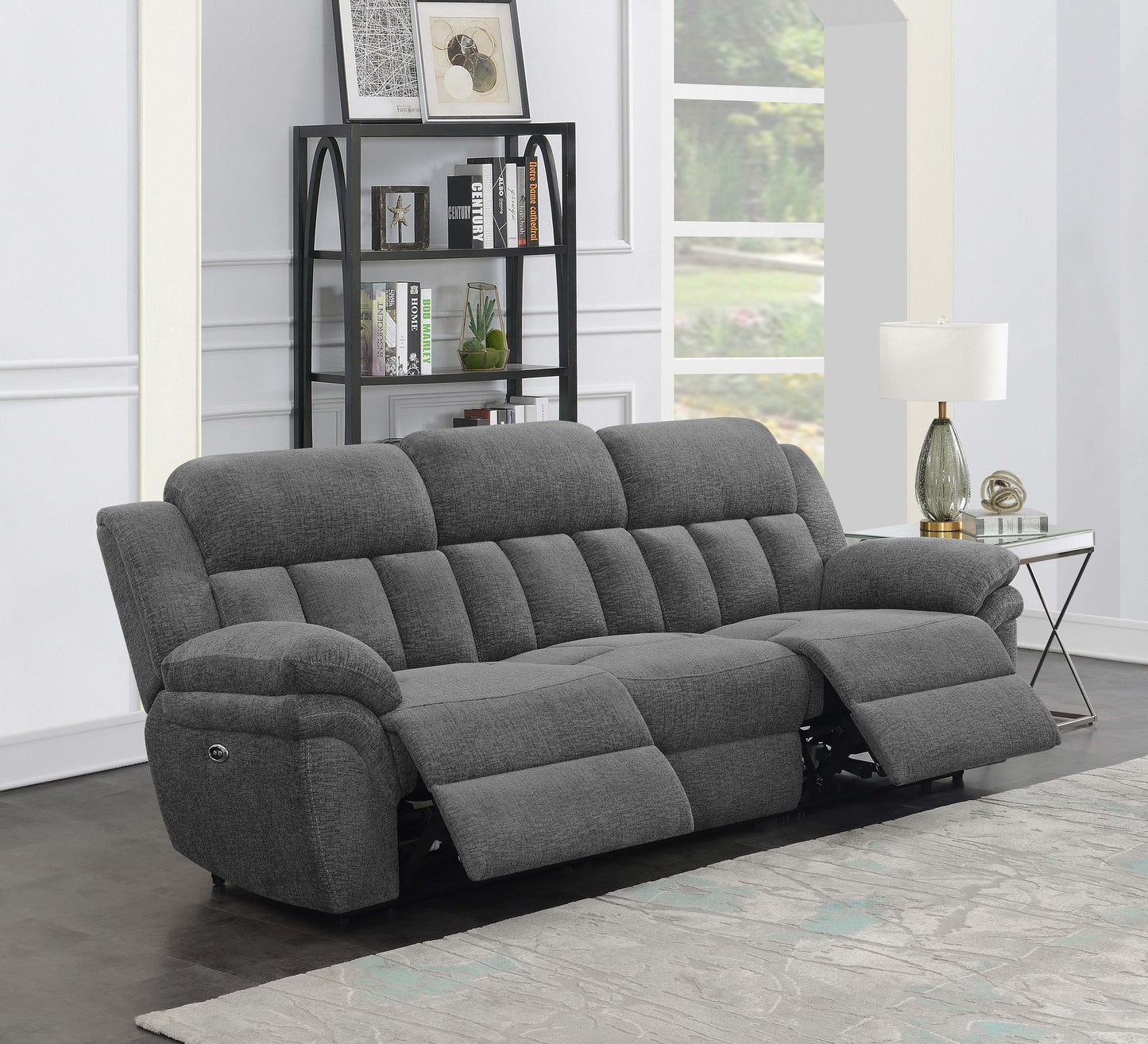 Bahrain Upholstered Power Sofa Charcoal - Discount Furniture Connection