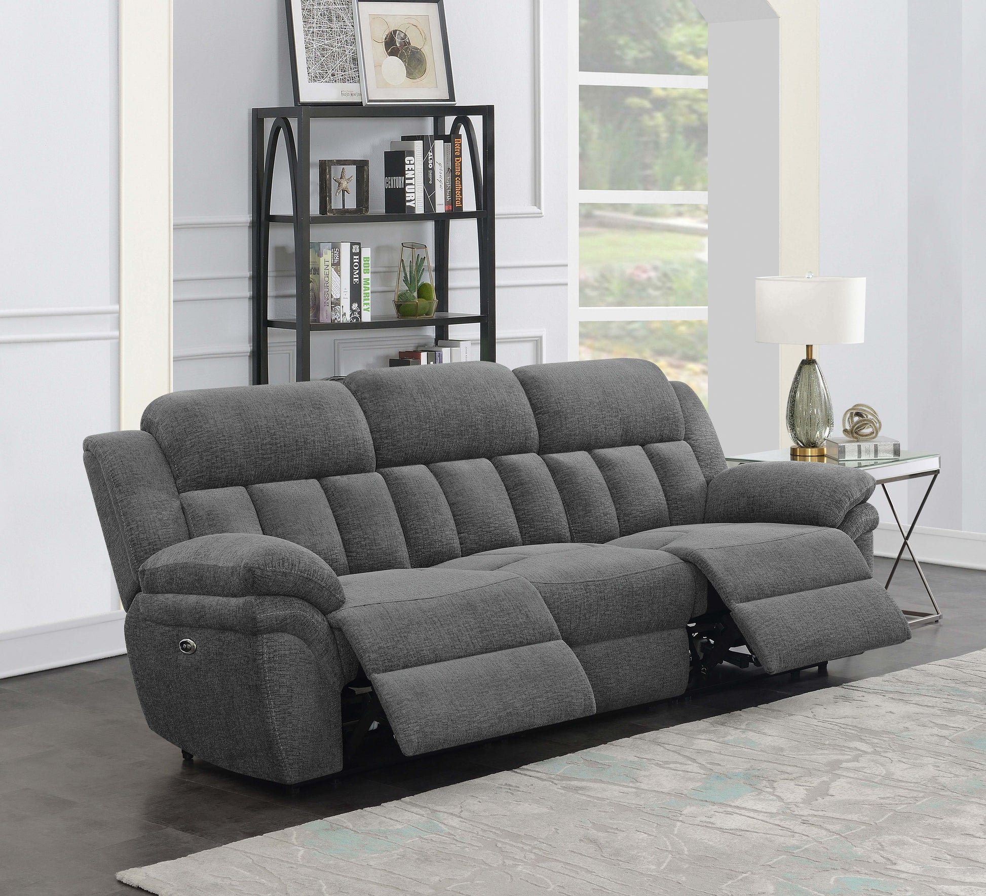 Bahrain Upholstered Power Sofa Charcoal - Discount Furniture Connection
