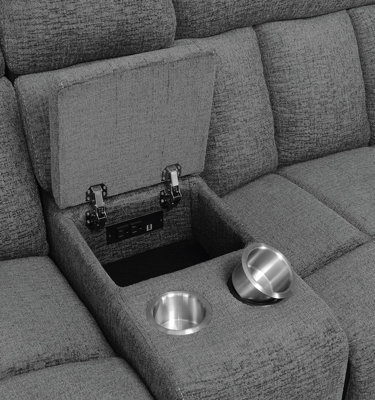 Bahrain Upholstered Motion Loveseat Charcoal - Discount Furniture Connection
