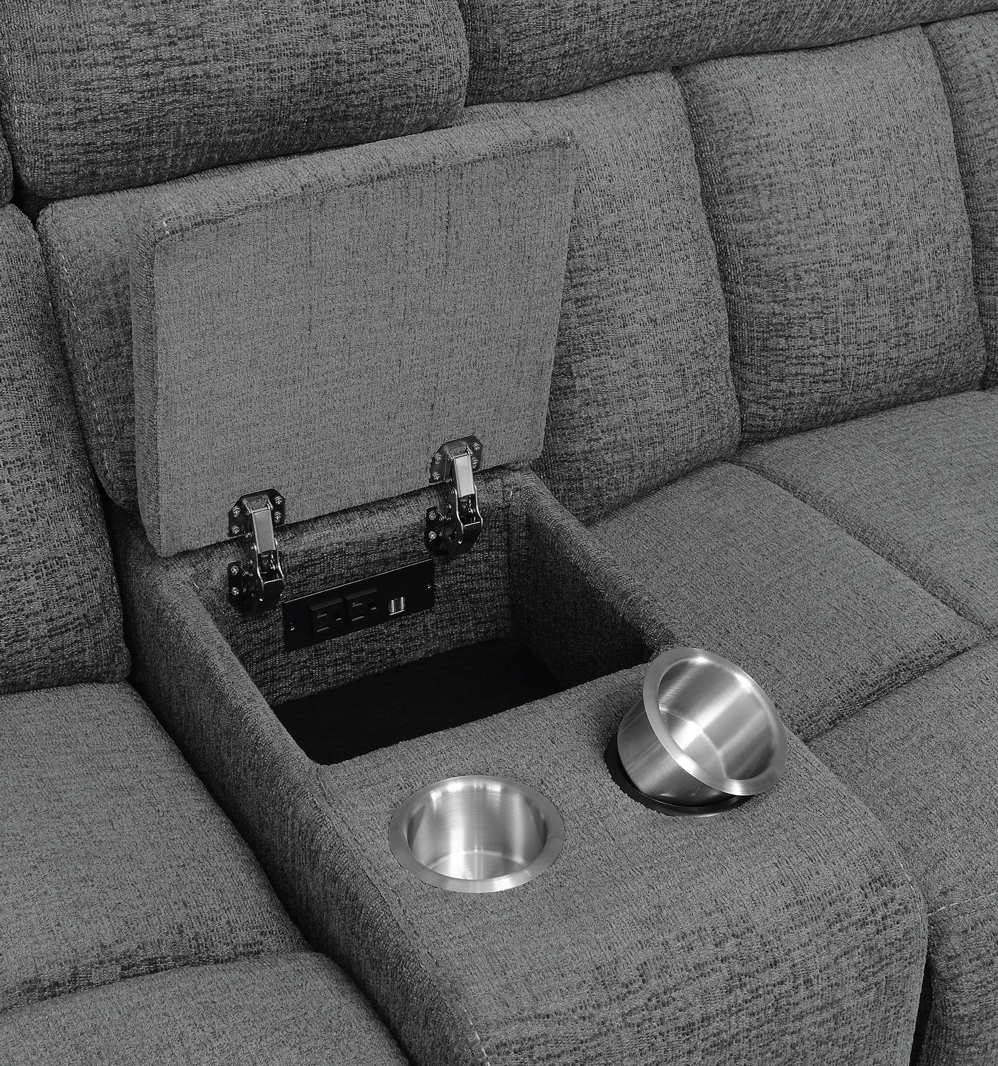 Bahrain Upholstered Motion Loveseat Charcoal - Discount Furniture Connection