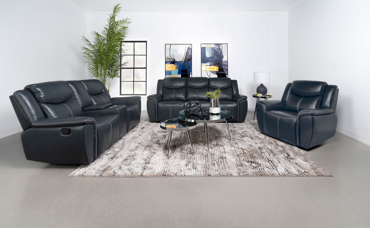 Sloane 3-piece Upholstered Reclining Sofa Set Blue - Discount Furniture Connection