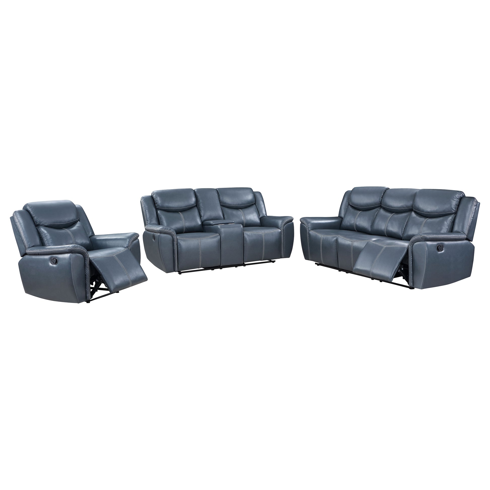 Sloane 3-piece Upholstered Reclining Sofa Set Blue - Discount Furniture Connection