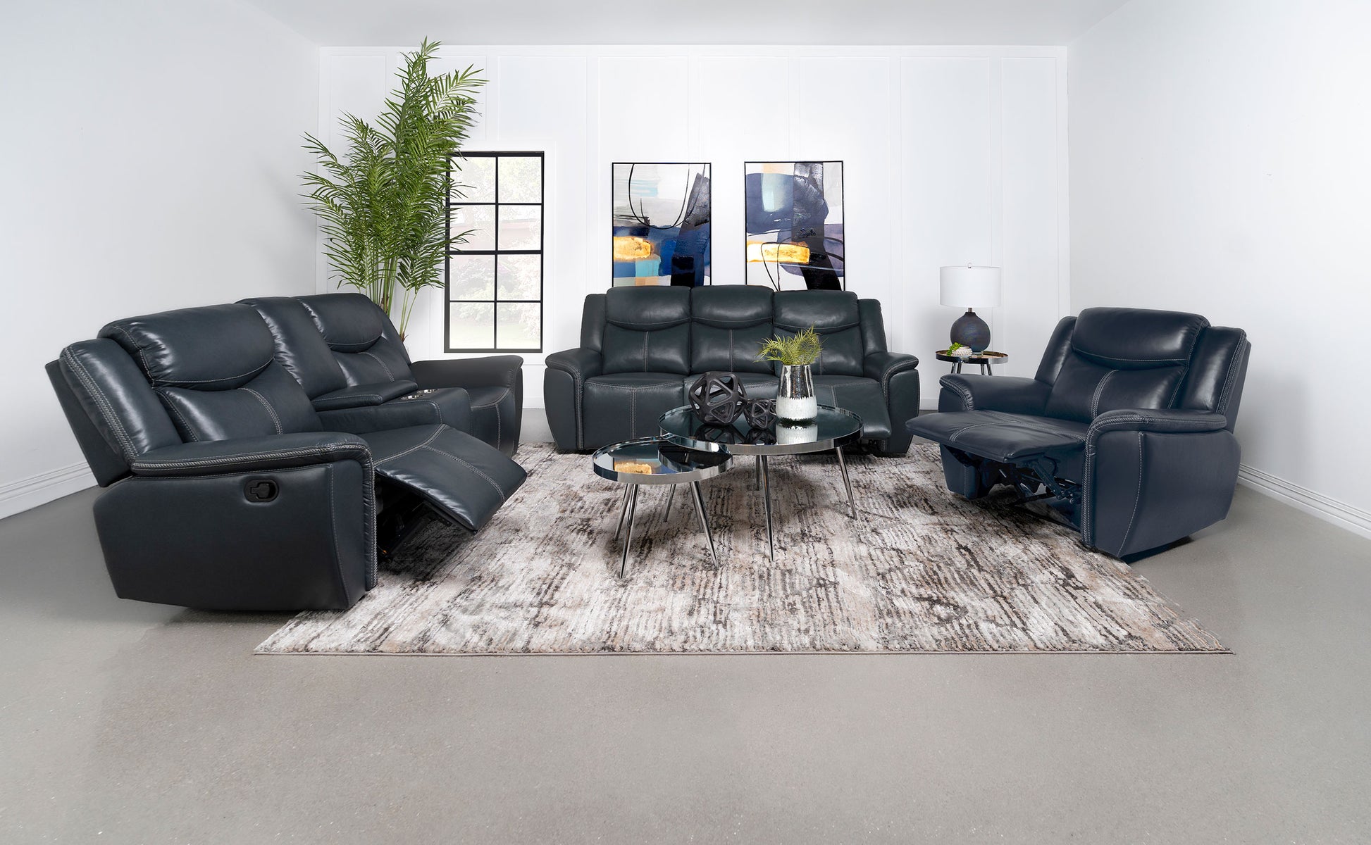 Sloane 3-piece Upholstered Reclining Sofa Set Blue - Discount Furniture Connection