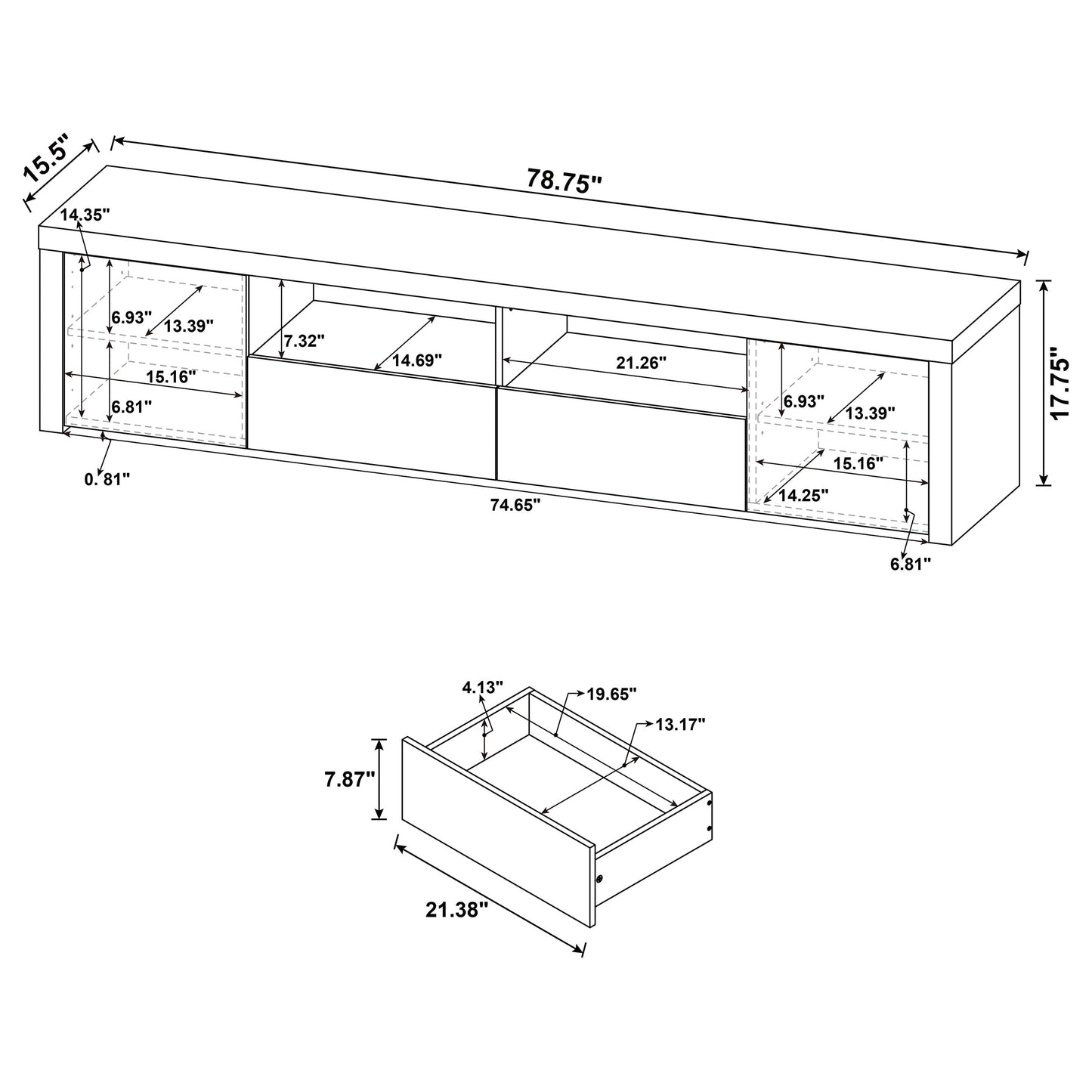 Jude 2-door Engineered Wood 79-inch TV Stand High Gloss White - Discount Furniture Connection